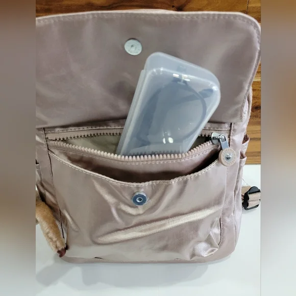 KIPLING BACKPACK METALLIC GOLD ROSE Matta Up Bag Medium NEW - Picture 10 of 15